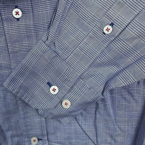 Southern Tide Button Front Shirt Plaid Long Sleeve Mens Sz S Navy Blue White EUC - Picture 7 of 8